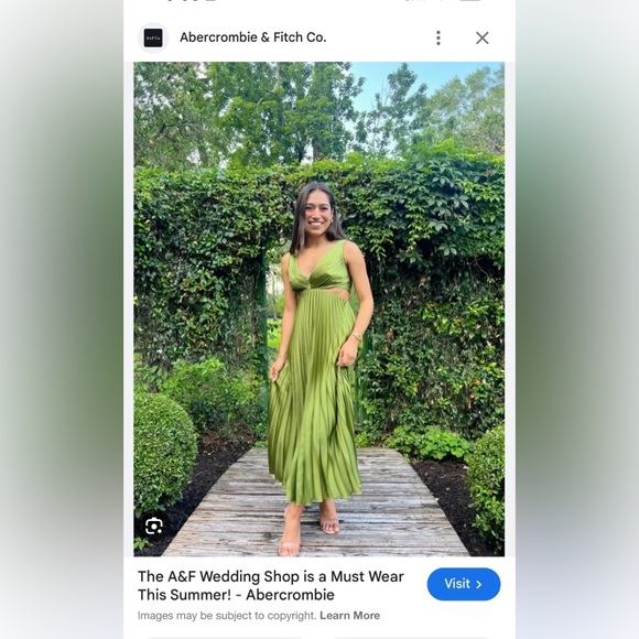 Abercrombie & Fitch Dresses & Skirts - Abercrombie & Fitch Sage Green Pleated Midi Dress with Side Cutouts